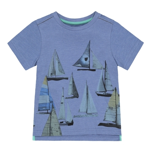 Boys Half Sleeves Boat Print T-Shirt - Blue