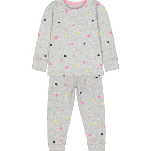 Girls Full Sleeves Pyjamas Stars Print - Grey