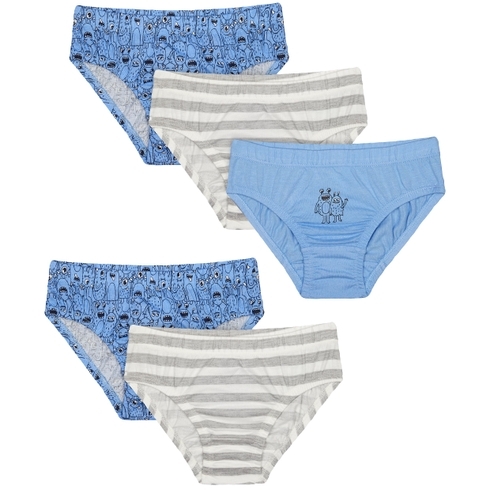 Boys Monster Print And Striped Briefs - Pack Of 5 - Multicolor