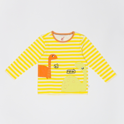 H by Hamleys Boys Full Sleeve T Shirt Striped Dino Design-Multicolor