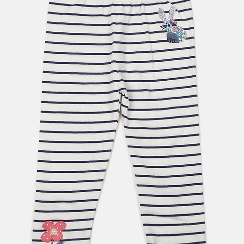 H by Hamleys Girls Legging Striped & Knee Patchwork-Navy Multi