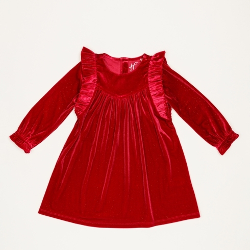 H by Hamleys Girls Full Sleeve Party Dress Sparkle-Red