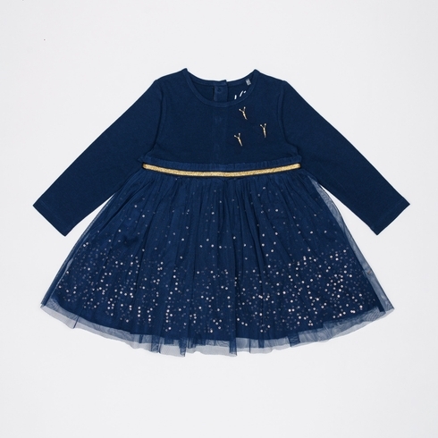 H by Hamleys Girls Full Sleeve Party Dress Sequin Design-Navy