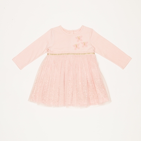 H by Hamleys Girls Full Sleeve Party Dress Sequin-Pink