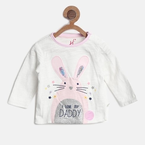 H by Hamleys Girls Full Sleeve T Shirt Rabbit Design-off-White
