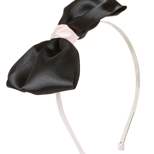 Girls Hairband Satin Bow Detail - Black