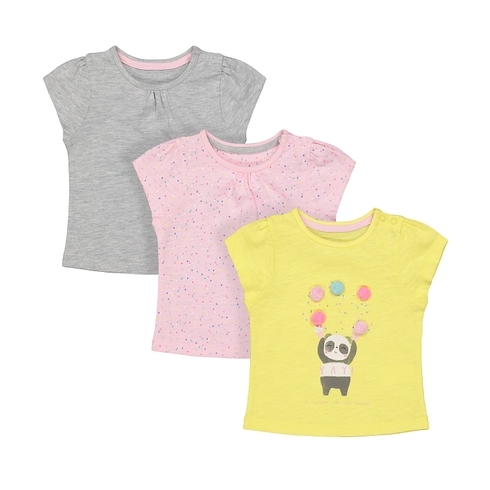 Girls Half Sleeves T-Shirt Pom Pom Detail - Pack Of 3 - Multicolor