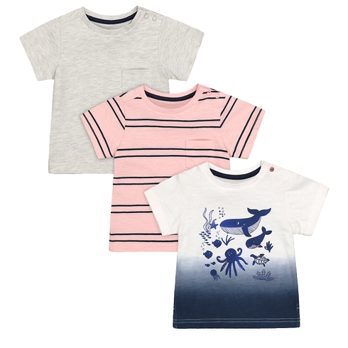 Boys Half Sleeves T-Shirt Stripe And Whale Print - Pack Of 3 - Multicolor