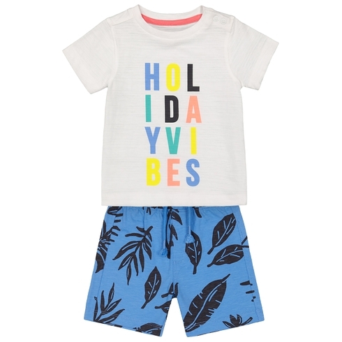 Boys Half Sleeves T-Shirt And Shorts Set Text Print - White Red