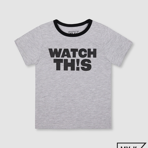 Boys Half Sleeves T-Shirt Text Print - Grey