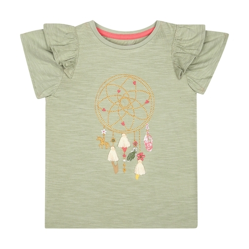 Girls Half Sleeves T-Shirt 3D Tassels - Khaki