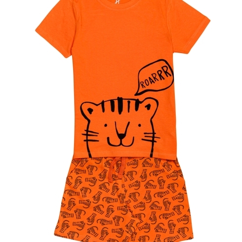 H by Hamleys Boys Short Sleeves Tshirt And Shorts Set Tiger Print-Orange