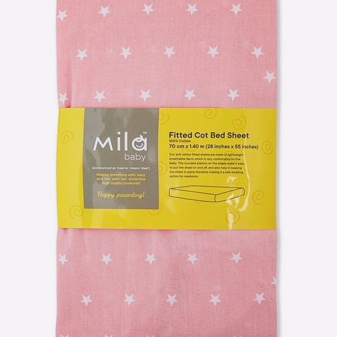 Mila Baby Stars Fitted Cot Bed Sheet Pink Large