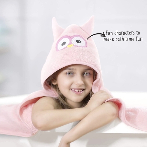 Rabitat owl hooded baby towel pink