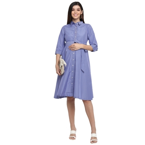 Womens 3/4th Sleeves Casual Dress-Blue