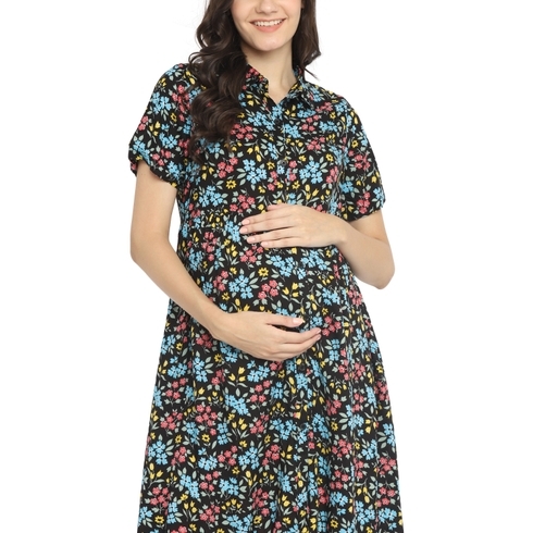 Womens Short Sleeves Maternity Dress-Multicolor