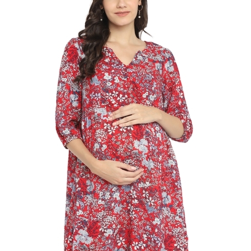 Womens 3/4th Sleeves Maternity Dress-Multicolor