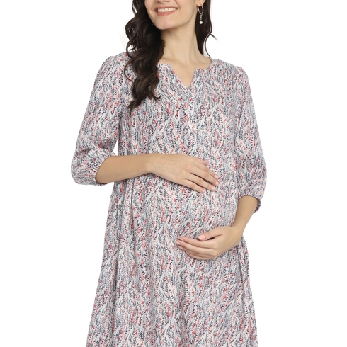 Womens 3/4th Sleeves Maternity Dress-Multicolor