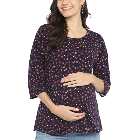 Womens 3/4th Sleeves Maternity Top-Multicolor