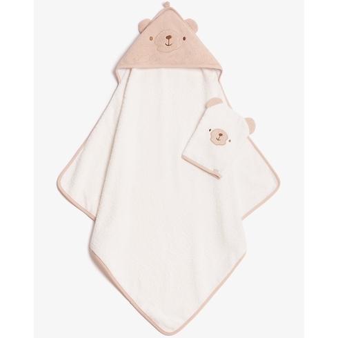 Mothercare Lovable Bear Cuddle N Dry Towelling Mit Set Beige