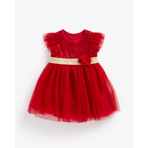 Girls Sleeveless Dress Sequin Design-Red