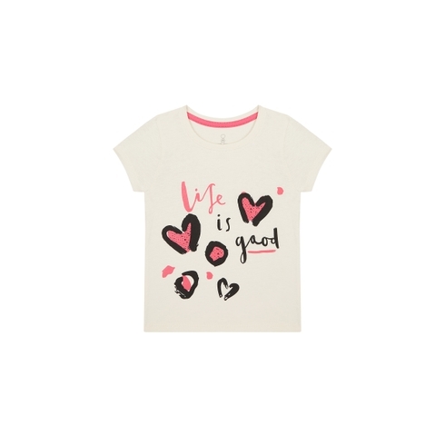 Girls Half Sleeves T-Shirt Heart Print - White