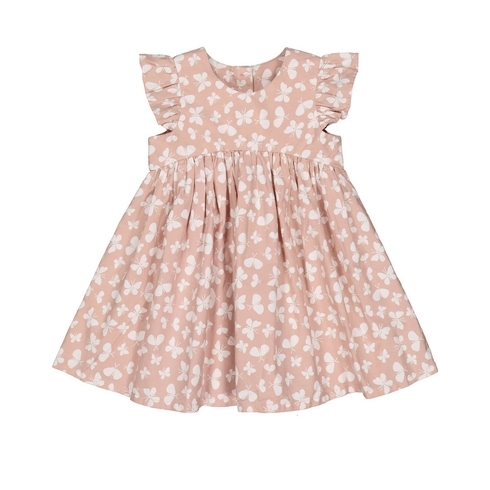 Girls Half Sleeves Dress Butterfly Print - Pink