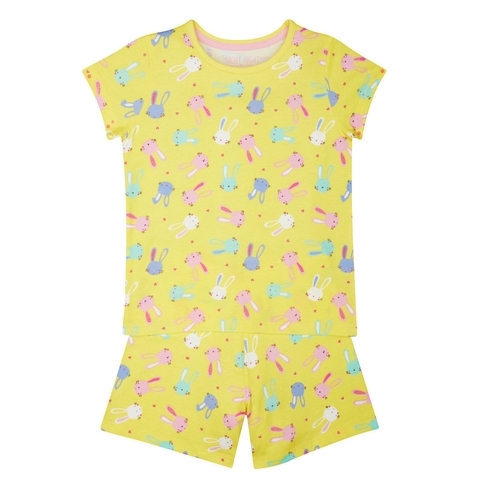Girls Half Sleeves Shorts Sets Bunny Print - Yellow