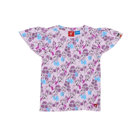 H by Hamleys Girls Short Sleeves T-Shirt Frozen All Over Printed-Lavender