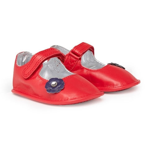 Girls Flower Bar Shoes  - Red