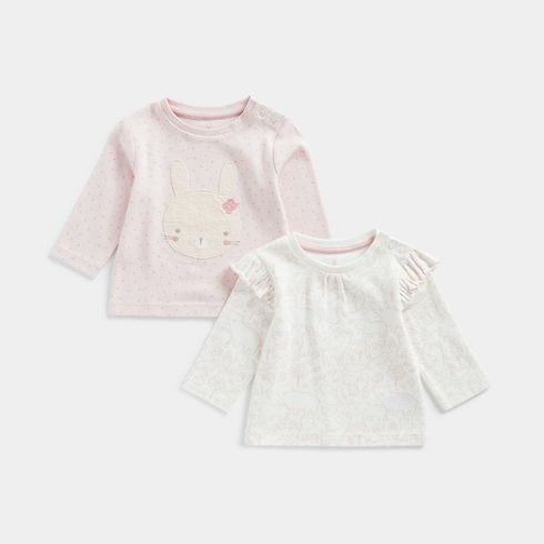 Mothercare Girls Full Sleeves Round Neck Tee -Pack Of 2 -Pink