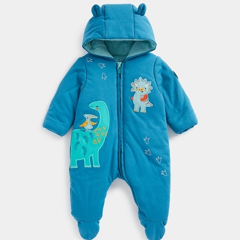 Mothercare Dinosaur Full Sleeves Snowsuit -Blue