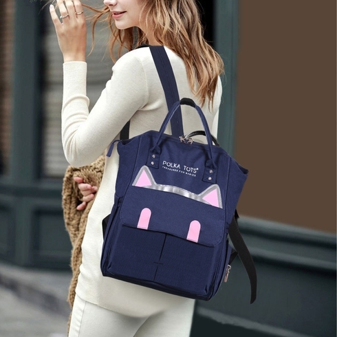 Polka tots backpack diaper bag blue