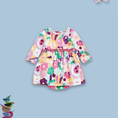 Girls Full Sleeves Dress -Multicolour