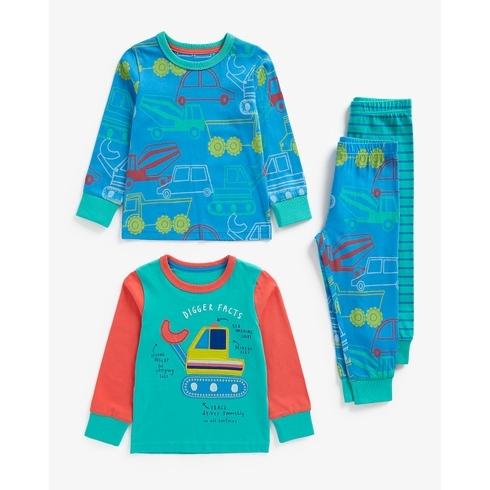 Boys Full Sleeves Jogger T-Shirt Set Car Print-Pack Of 2-Multicolour