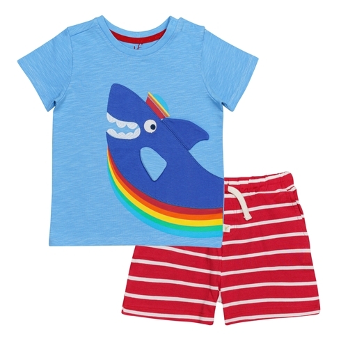 H by Hamleys Boys Short Sleeves T-Shirt and Shorts Set Shark Print-Multicolor