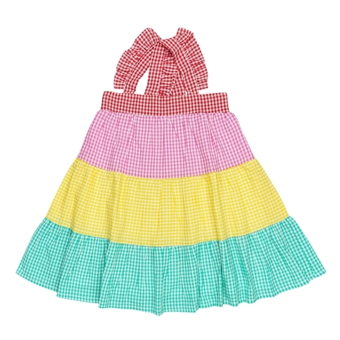 H by Hamleys Girls Short Sleeves Dress Gingham Tiered-Multicolor