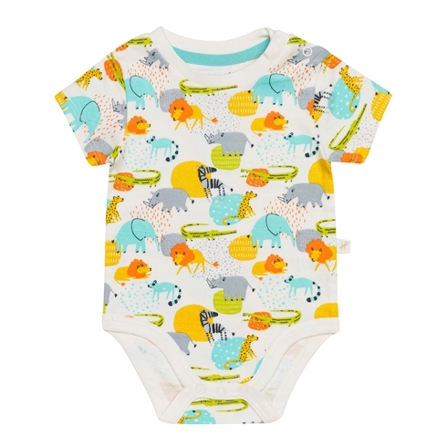 H by Hamleys Boys Short Sleeves Bodysuit Animal Print-White Multi