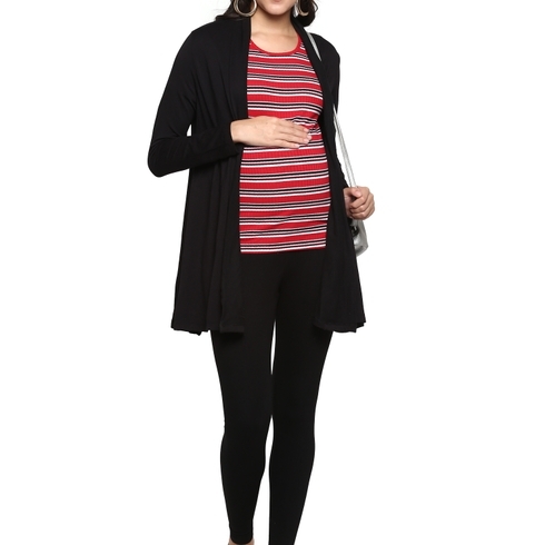 Women Full Sleeves Maternity Cardigan  - Black