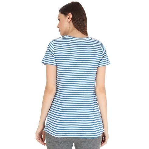 Women Half Sleeves Maternity Double Layer Top Striped - Blue