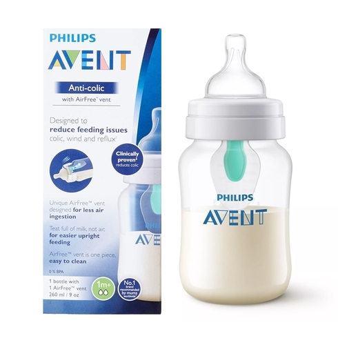 Avent anti-colic baby feeding bottle & air free vent translucent 260ml 