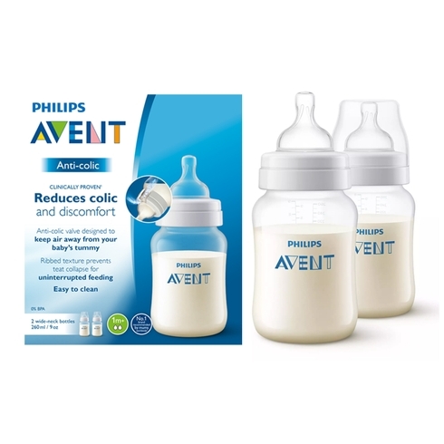 Avent anti colic baby feeding bottles translucent pack of 2 260ml