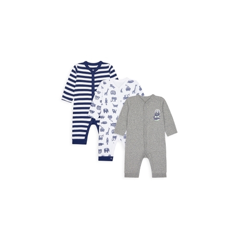 Boys Full Sleeves Sleepsuit Printed And Striped - Pack Of 3 - Multicolor