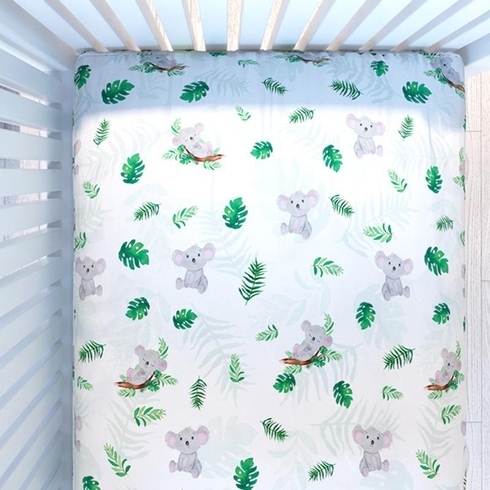 Fancy fluff koala organic cot bedsheet green