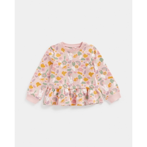 Girls Full Sleeves Tops Frill Peplum Hem-Multicolor