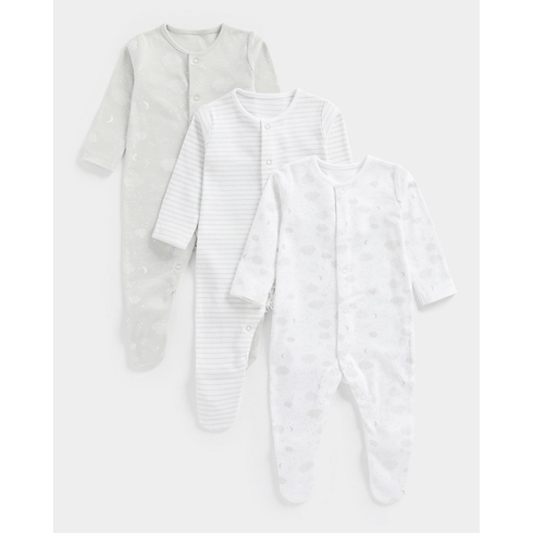Unisex Full Sleeves Sleepsuits -Pack of 3-Multicolor