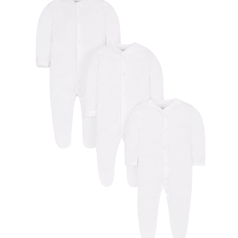 Unisex Full Sleeves Basic Sleepsuit - Pack Of 3 - White