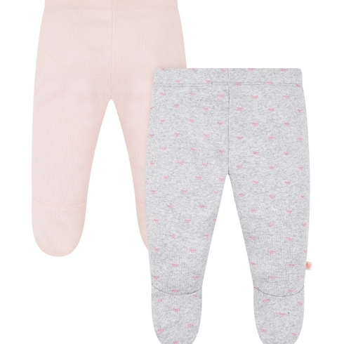 Girls Ribbed Leggings - Pack Of 2 - Pink And Grey