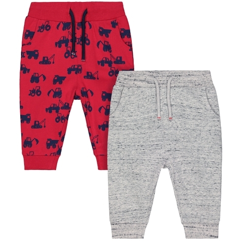 Boys Joggers Tractor Print - Pack Of 2 - Red Grey
