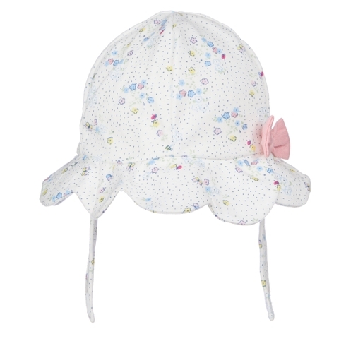 Girls Floral print bow Hat - White